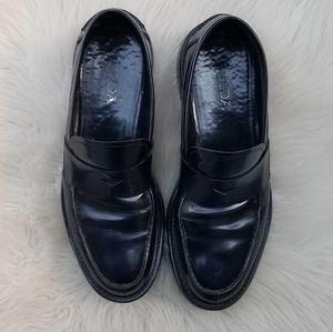 Prada Brushed Leather Transparent Sole Loafer Navy